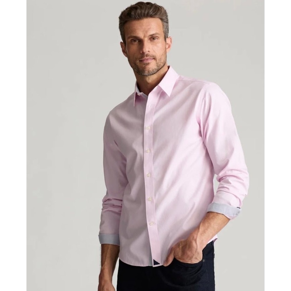 UNTUCKit Douro Pink Micro Stripe Wrinkle Free Cotton Shirt Mens XL Regular Fit